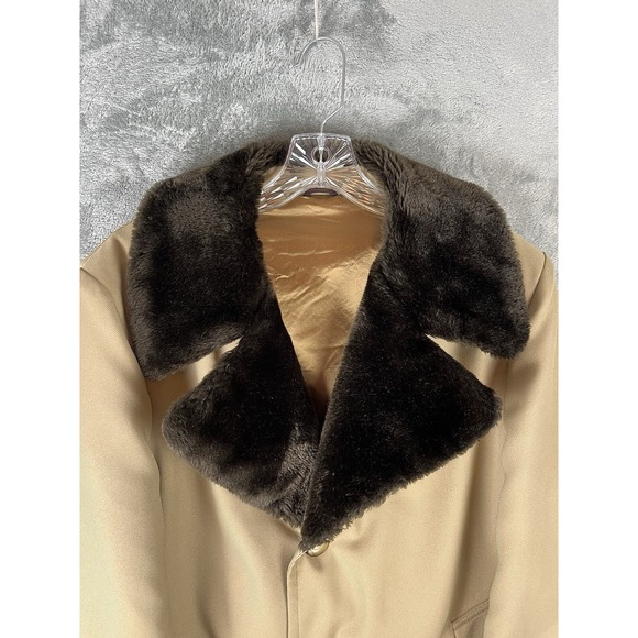 Vintage 1970s Sears Best Overcoat Mens 42 Beige Faux Fur Lined Long Button Front - Picture 2 of 16